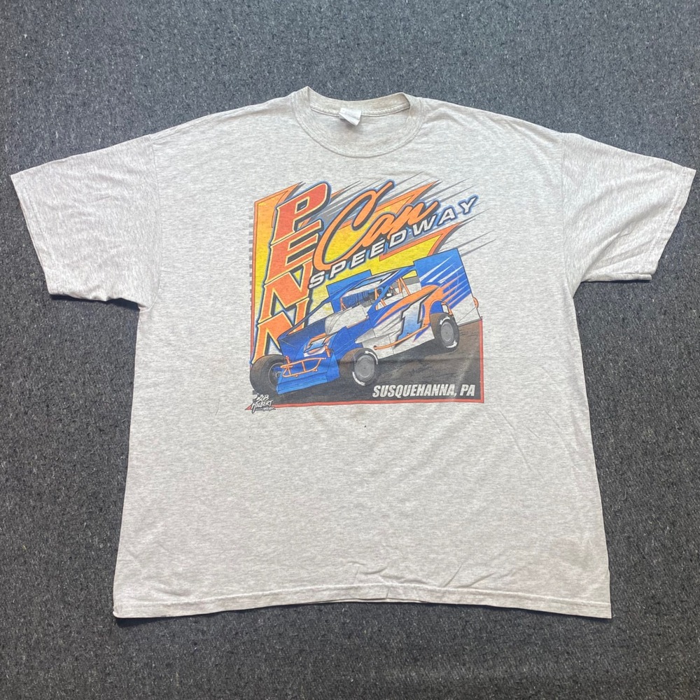Penn Can Speedway TShirt Sz 2XL Mens Gray Racing Dirt Track Susquehanna PA
